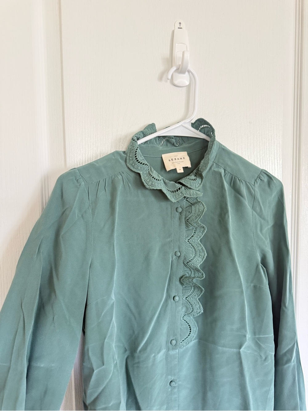 Sézane Chlo Silk Blouse in Sage Green - Picture 9 of 9